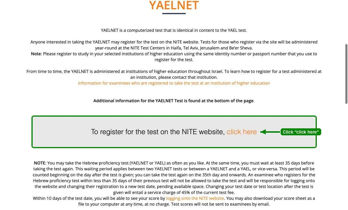 Link to YAELNET registration on the NITE website